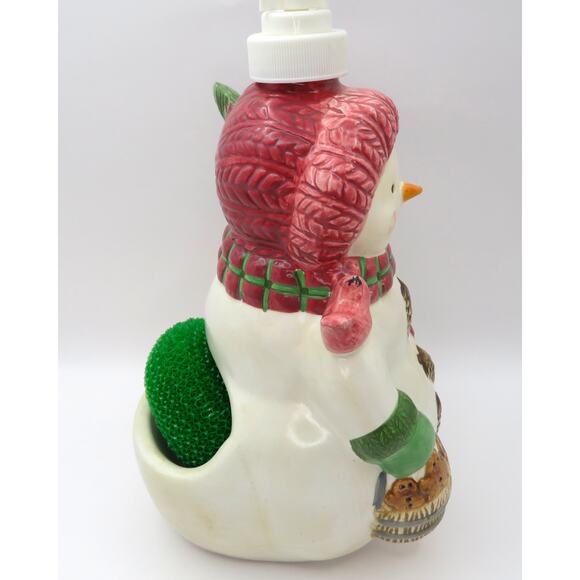 BICO Snowman Soap Dispenser with Sponge Holder Christmas Ceramic Kitchen Decor - Picture 3 of 13
